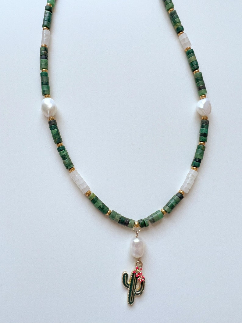 Collier en pierre perle de jade cactus avec perle baroque, tour de cou pour cadeau de bijoux à porter au quotidien image 9