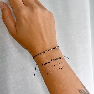 Pulsera de código Morse "A la mierda con Trump", mensaje secreto de joyería de resistencia FDT, accesorio de protesta anti-Trump, regalo solidario, a la mierda con el patriarcado