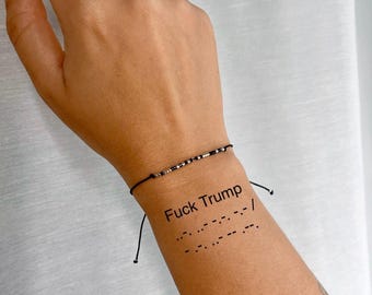 Pulsera de código Morse "A la mierda con Trump", mensaje secreto de joyería de resistencia FDT, accesorio de protesta anti-Trump, regalo solidario, a la mierda con el patriarcado