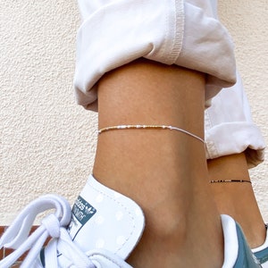 Custom morse code ankle bracelet set for couples String beaded anklet image 6