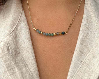 Morse code name necklace custom, Personalized initials chain dainty steel bead choker