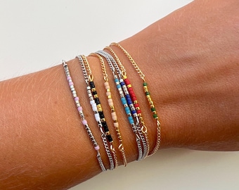Personalized Morse Code Beaded Bracelet, Japanese Miyuki Seed Beads, Stainless Steel Chain