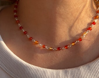 Gemstone Rosary Style Chain, Natural Stone Necklace, Minimalist Layering Jewelry