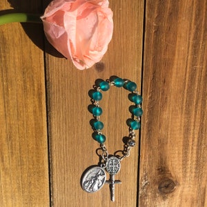 Handmade Blue Sea Glass Single-Decade Rosary