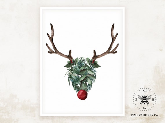 Rudolph Printable Stag Head Christmas Decor Christmas | Etsy