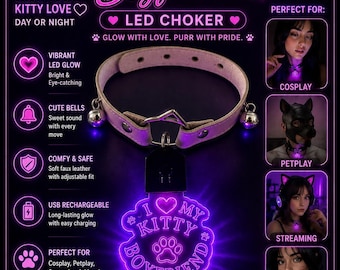 I Love My Kitty Boyfriend LED Choker – Glowing Pet Play Collar for Cosplay, Streaming, Raves & Kawaii Fashion