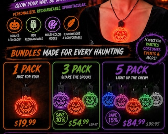 Custom Halloween LED Necklace Bundle – Personalized Glow Necklace Set (1, 3 & 5 Party Packs)