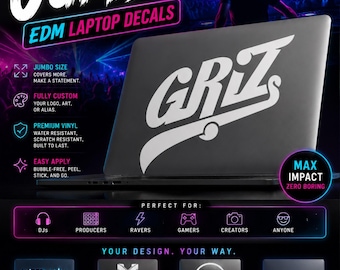 Custom White Jumbo EDM Laptop Decal Pack, Personalized Festival Stickers, DJ Logo Vinyl Decals, Rave Laptop Sticker Set, Custom Gear