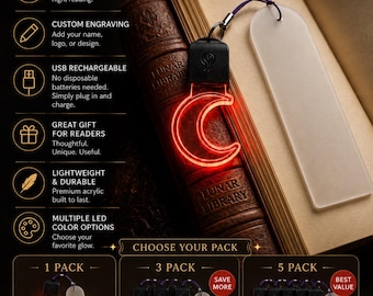 Custom LED Bookmark – USB Rechargeable Reading Light – Personalized Book Lover Gift – Fantasy Reader Accessory – Custom Engraved Bookmark