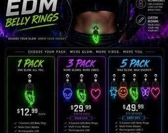 Custom LED EDM Belly Rings – Rechargeable Glow Belly Piercing Jewelry for Raves & Festivals