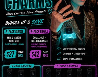 Custom Phone Charms Bundle | Personalized Name, Logo, Glow-Inspired Streetwear Accessories
