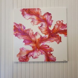 20x20 Abstract painting, orange and pink