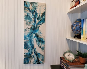 abstract painting, turquoise on beige
