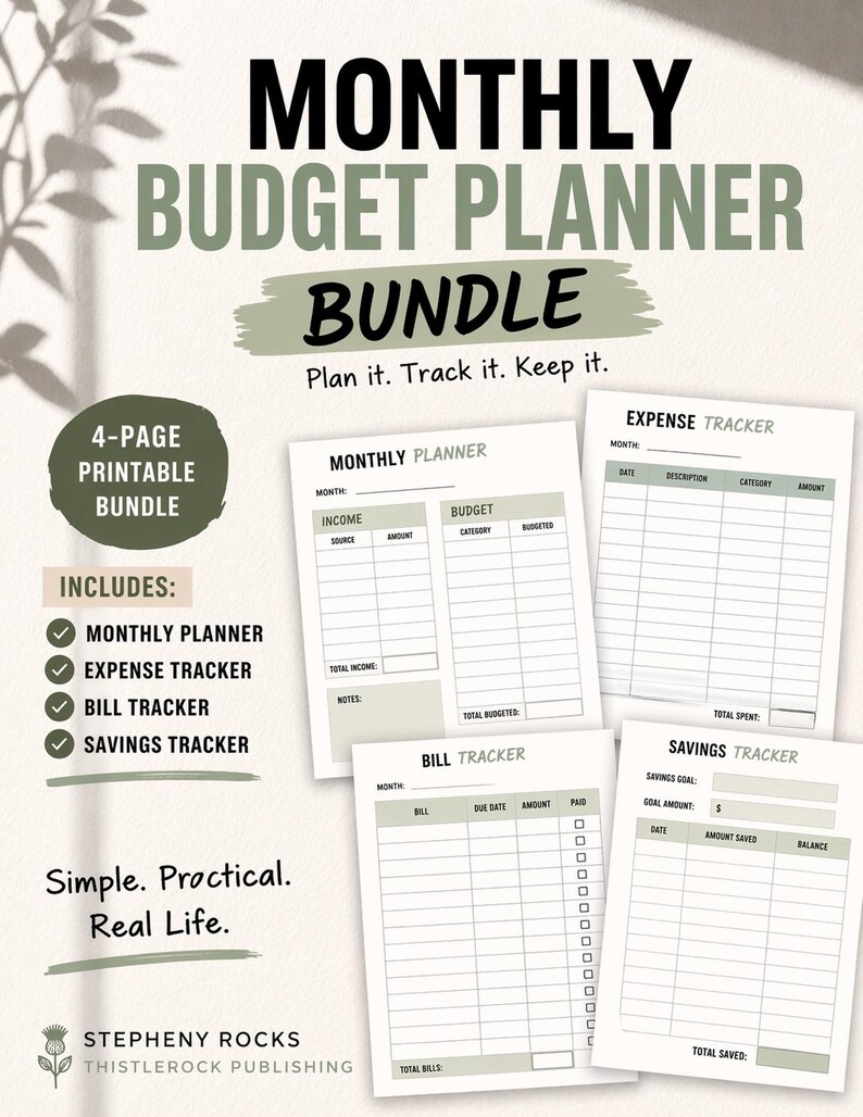 Monthly Budget Planner Bundle | Expense, Bill, Savings Tracker (PDF) - Etsy