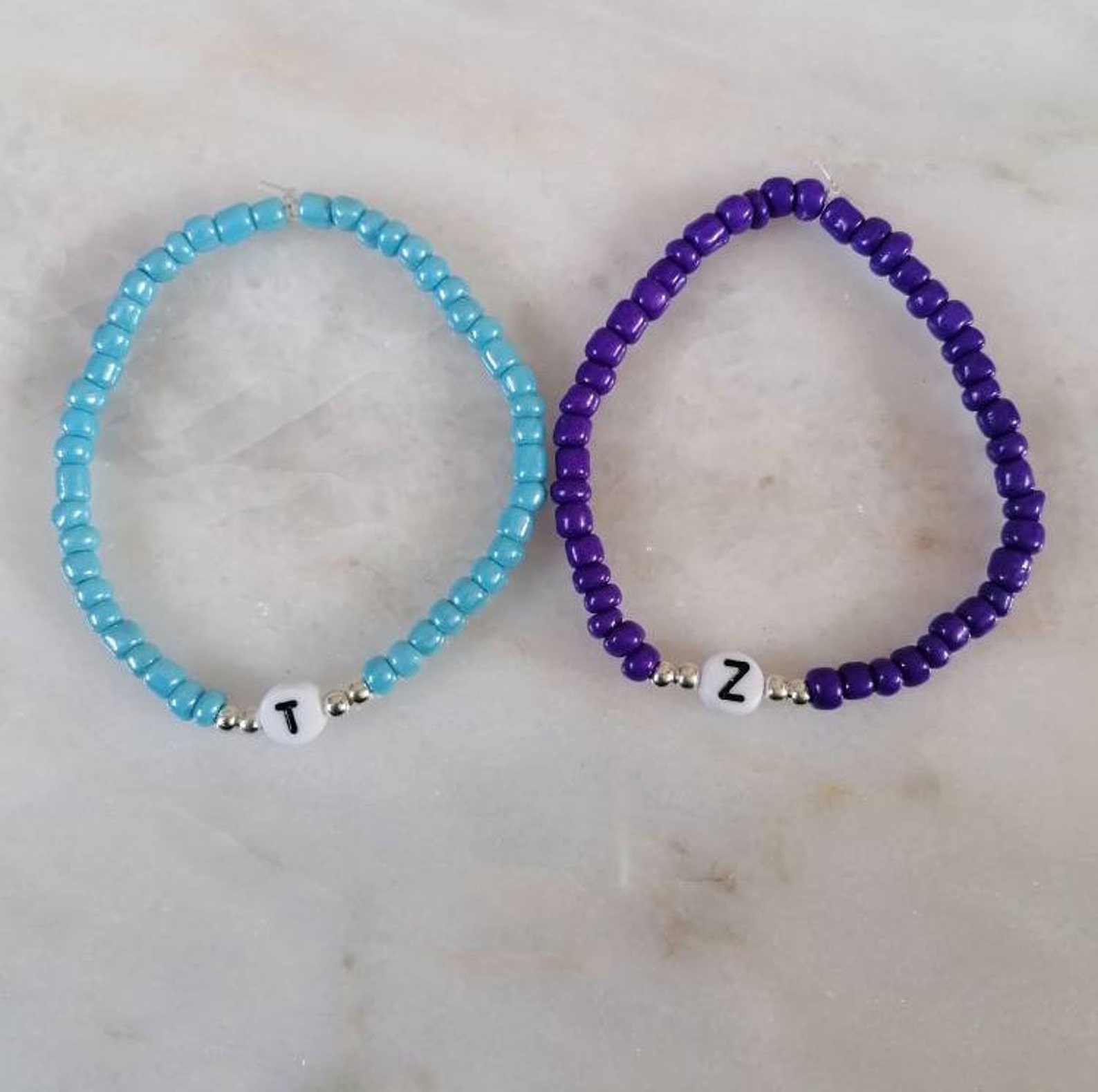 Personalised Initial Bead Bracelet. With Gold or Black Letter. Etsy