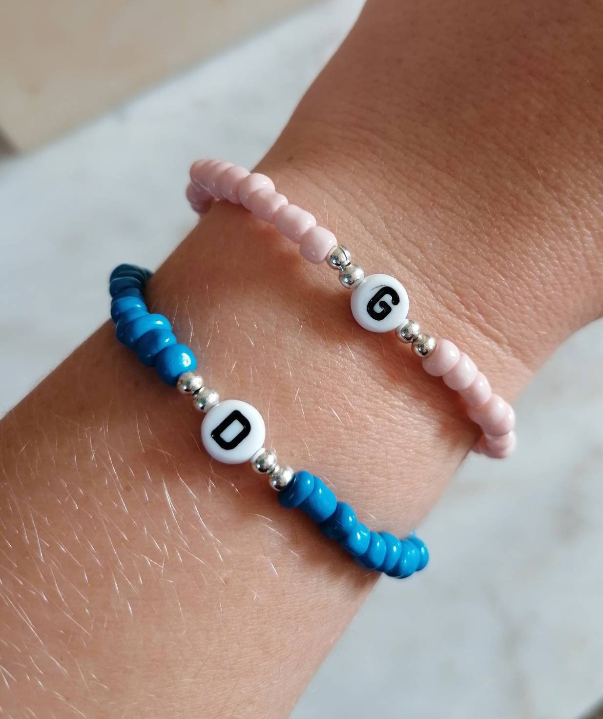 Personalised Initial Bead Bracelet. With Gold or Black Letter. Etsy