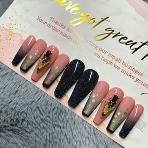 Black nails | Press on Nails | Fake nails | bling nails | champagne nails | spring nails | summer nails