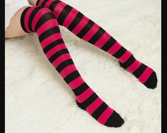 Cotton Blend Thigh High Stocking, Pretty High Socks Stripe / one color design, bas de cuisse, chaussettes hautes de genoux-cosplay, amateurs de bas