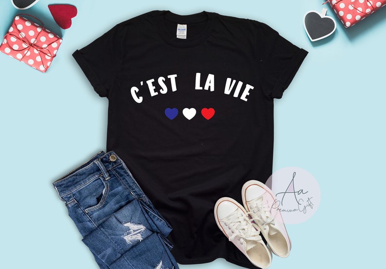 C'est La Vie Shirt ,french tee,C'est La Vie Paris ,French Flag t-shirt,Travel t-shirt,Minimalist t-shirt,Fashion tops,Cool tees,Unisex Shirt image 2