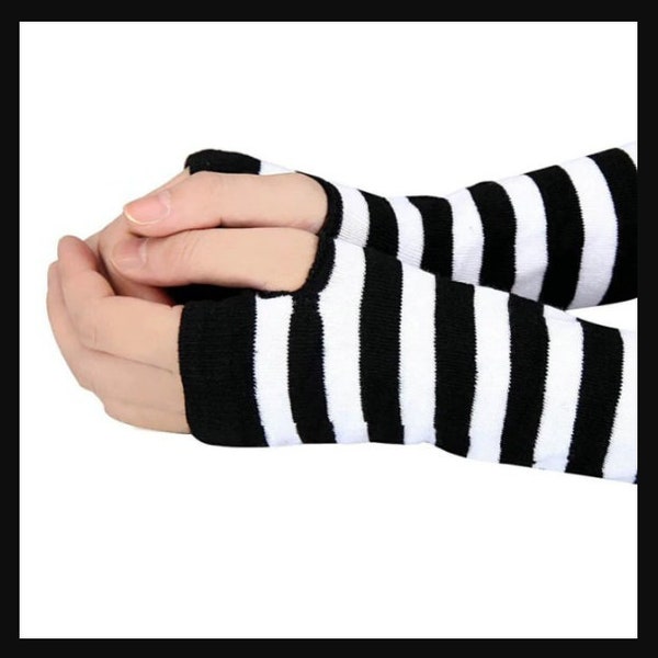 Striped Long Wrist Warmer Finger less Glove for Girl, Winter Gloves, Hand Warmer, Gift For Her, Halloween, Birthday, Christmas Party, France