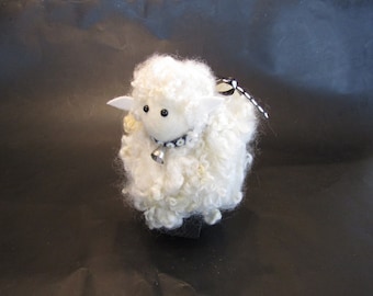 Handmade Merino Wool Sheep Figurine with Daisy Ribbon