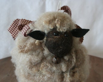 Sheep Decor Handmade all natural curly brown wool sheep decoration Border Leister wool from sheep raised on the Sheep Shed farm