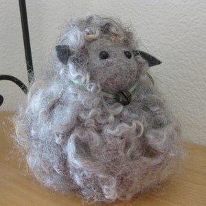 Sheep Decor Gray Curly Wool Chirstmas sheep decoration from fleece raised on the Sheep Shed farm