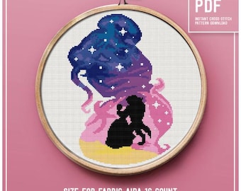 Die Schöne und das Biest Silhouette Kreuzstich-Muster PDF