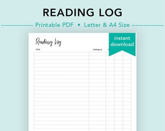 Reading Log Vertical, Reading Tracker, Book Log, Reading List, Book List, Book Reviews, TBR, Reading Journal, To Be Read List, Letter/A4