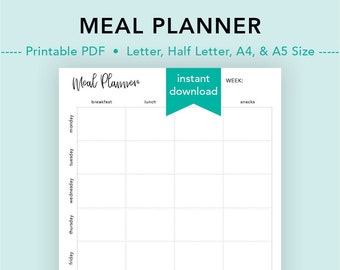 Meal Planner Vertical, Weekly Meal Tracker, Food Log, Snack Breakfast Lunch Dinner, Meal Plan, Food Calendar, Letter/Half Letter/A4/A5