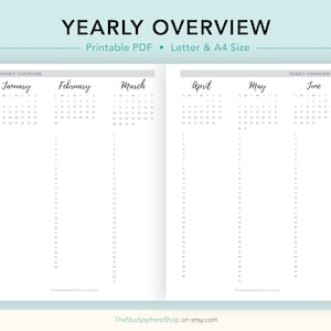 May include: A printable yearly calendar overview in black and white with the months January through June listed in a column format. The calendar is designed for letter and A4 size paper.
