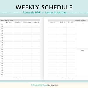Schedule Weekly, Weekly Spread Printable, Weekly Planner, Week at a Glance, Hourly Agenda, Time Blocking Template, A4/Letter Size