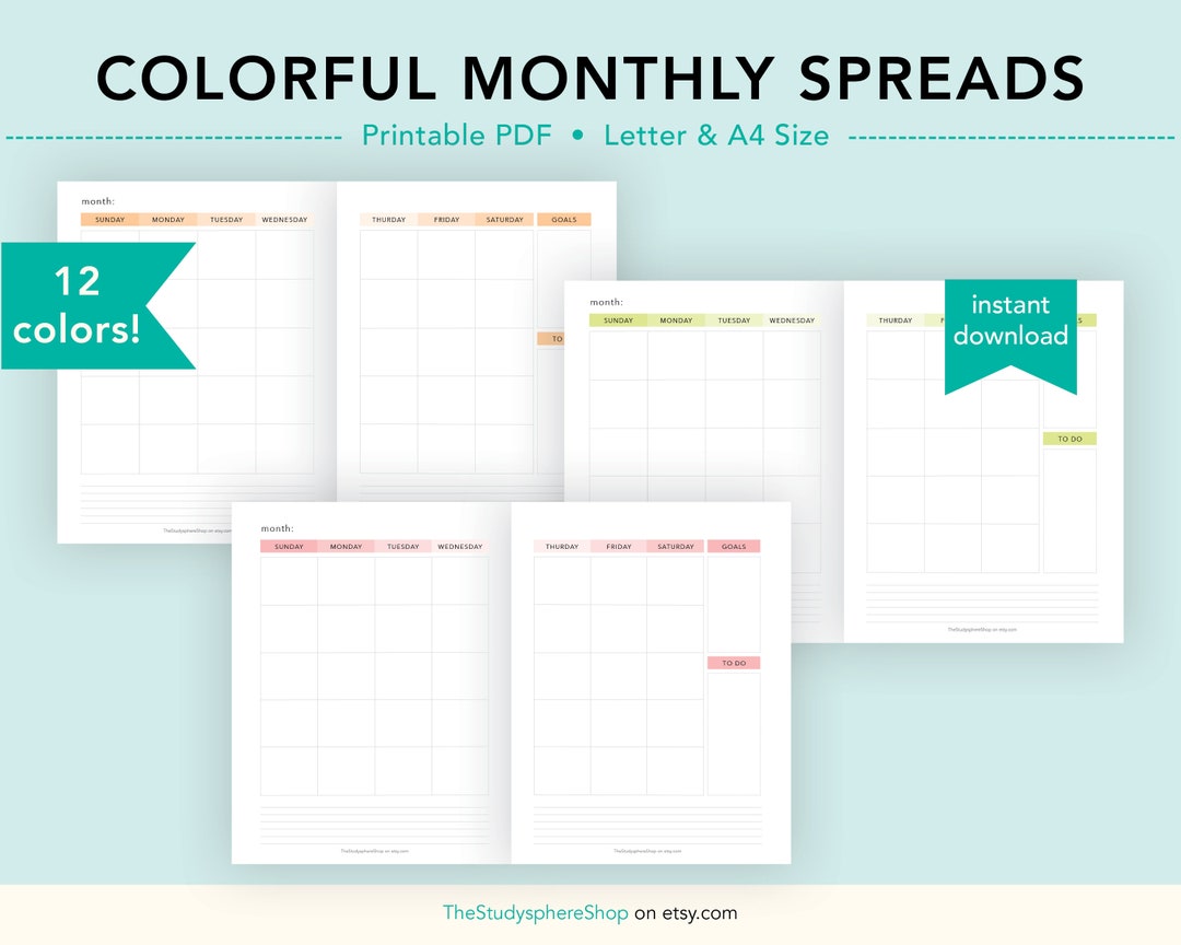 undated-monthly-spread-colorful-empty-calendar-blank-monthly-spread-monthly-planner-printable-planner-month-letter-a4-size-etsy