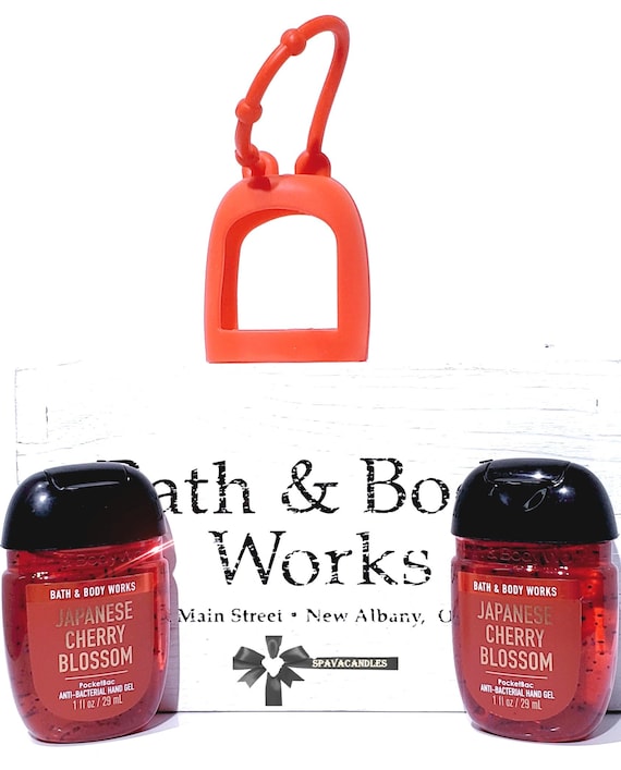 Bath & Body Works 2 Japanese Cherry Blossom Pocketbacs Soft Case Red Holder Set