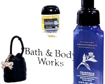 Bath & Body Works Hand Care Set of 3 Chamomile Bergamot Black Bag Gold Bow