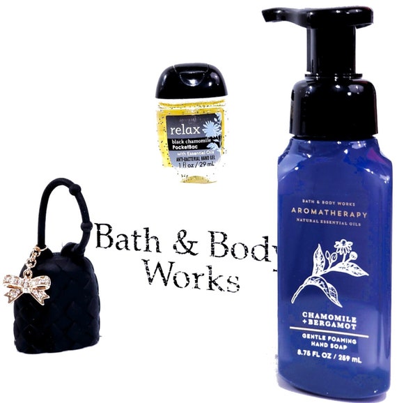 Bath & Body Works Hand Care Set of 3 Chamomile Bergamot Black Bag Gold Bow
