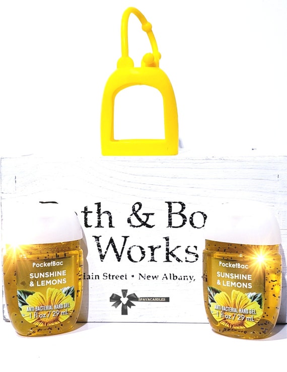 Bath & Body Works 2 Sunshine Lemons Pocketbacs Soft Case Yellow Holder Set