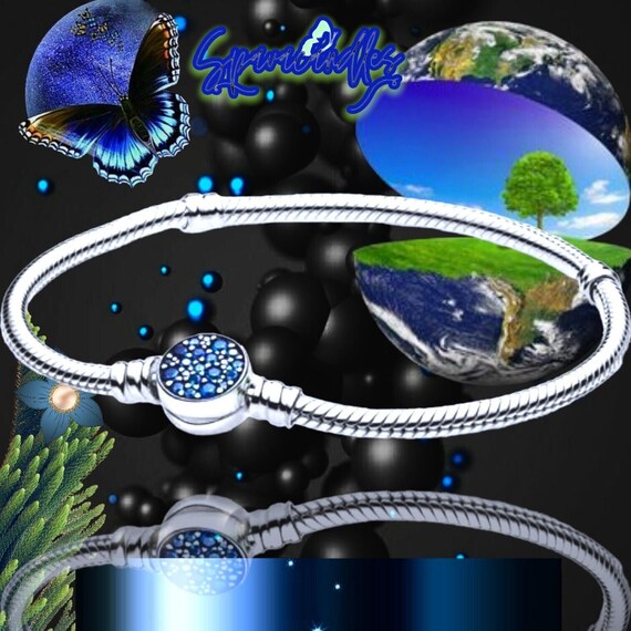 New Pandora Moments Sparkling Blue Disc Clasp Snake Bracelet 3 sizes Us Seller