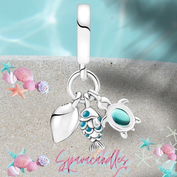 925 Sterling Silver Tropical Starfish & Shell Clip Charm For European Us Seller
