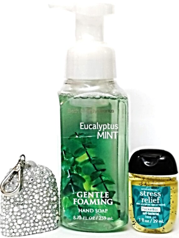 Bath and Body Works Eucalyptus Mint Hand Soap,PocketBac & White Bling Holder