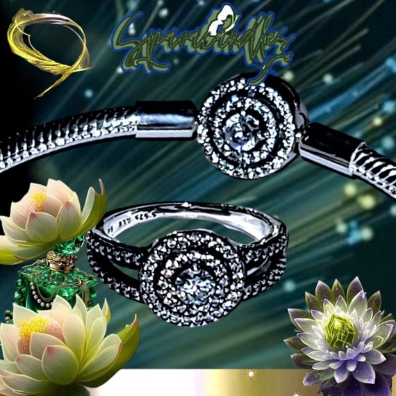 Pandora Sparkling Double Halo Silver Ring 2 sizes matching bracelet in store to purchase to make a set