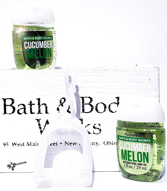 Bath & Body Works 2 Cucumber Melon Pocketbacs Soft Case White glitter Holder Set