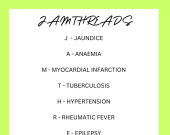 Puede incluir: Gráfico vertical sobre fondo verde claro que enumera afecciones médicas: Ictericia, Anemia, Infarto de miocardio, Tuberculosis, Hipertensión, Fiebre reumática, Epilepsia, Asma, Diabetes y Accidente cerebrovascular. Se enumeran condiciones adicionales.