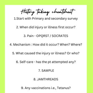 Student Paramedic History Taking Algorythm Cheat Sheet Digital Download