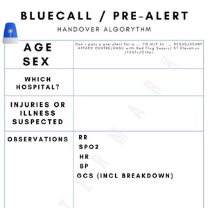 Pre-alert / Bluecall Handover Chart and GCS breakdown | Student Paramedic Resource