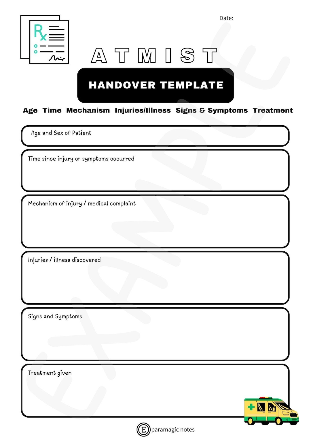 ATMIST Handover Template With Pre-filled Example for Student Paramedics ...