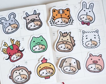 Chinese Zodiac Hamster Sticker Set (12 stickers), Year of the Tiger, Lunar New Year, Cute, milkydarts