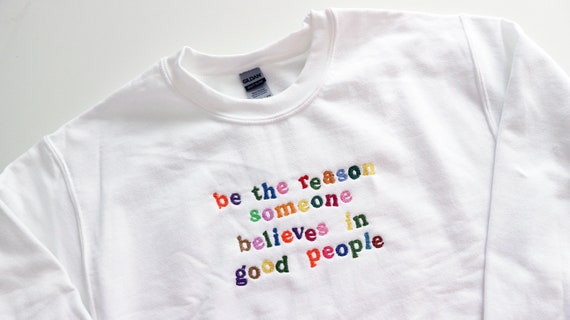 Sweat Shirt Brode Blanc Pull Citation Positive Soyez La Etsy Canada