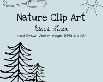 Nature Clip Art, Hand Drawn, Commercial Use, Trees, Scenes, Clouds, Mountains, Camping, Vector Images, PNG, SVG