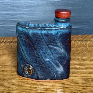Handmade Pottery Flask in Blue Glaze